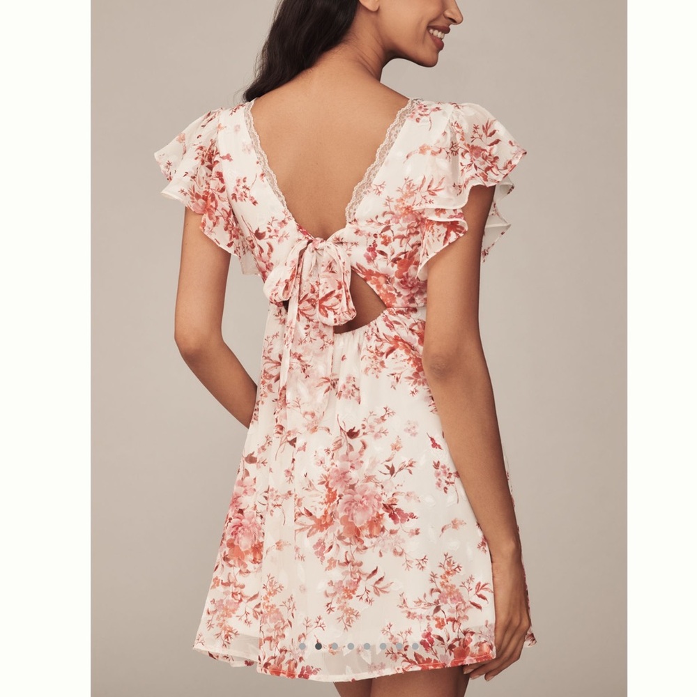 Anthropologie Mini Slip Dress En Elly Lace-Trim Short Sleeve Small Pink Floral